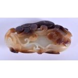 AN UNUSUAL 19TH CENTURY CHINESE CARVED JADE FRUITING POD Qing, overlaid with lingzhi fungus and vine