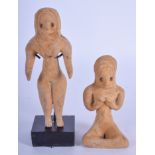 TWO INDUS VALLEY POTTERY FIGURES. Largest 10 cm high. (2)