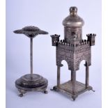 A 19TH CENTURY CONTINENTAL SILVER ALMENAR NICOLAS SILVER VESSEL together with another silver temple,