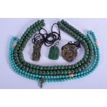 TWO MIDDLE EASTERN TURQUOISE NECKLACES together with three other necklaces. (5)