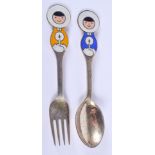 A PAIR OF 1960S DANISH SILVER ESKIMO SPOONS. 3.2 oz.