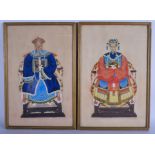 CHINESE SCHOOL (20th century) FRAMED WATERCOLOUR, portrait of an emperor, together with another. 45