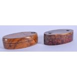 TWO LARGE ANTIQUE WOOD SNUFF BOXES. 9.5 cm x 4.5 cm. (2)