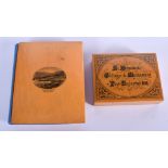 AN ANTIQUE MAUCHLINE WARE BOOK together with a St Benendicts box. Largest 9 cm x 11 cm. (2)