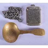 AN ANTIQUE CADDY SPOON together with a vesta etc. (3)