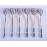 SIX CONTINENTAL SILVER AND ENAMEL SPOONS. 5.8 oz. (6)