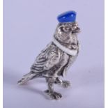 A MINIATURE SILVER BIRD PIN CUSHION. 2.5 cm high.