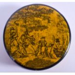 A RARE EARLY 19TH CENTURY YELLOW PAPIER MACHE LACQUERED SNUFF BOX. 7.5 cm wide.