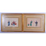 CHINESE SCHOOL (early 20th century) FRAMED SET OF FOUR PITH PAINTING, figures in various pursuits.