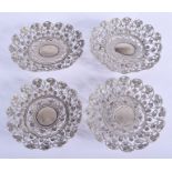 A SET OF ANTIQUE CONTINENTAL WHITE METAL DISHES. 8 oz. 10 cm wide. (4)