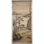 A CHINESE WATERCOLOUR SCROLL PAINTING SIGNED WANG HUI, painted in the style of Wang Shi Gu depictin