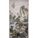 A CHINESE WATERCOLOUR SCROLL PAINTING, seal mark Yuan Jiang (1662-1735), depicting figures in a mou