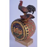 A RARE 19TH CENTURY JAPANESE MEIJI PERIOD LACQUERED WOOD JAR AND COVER formed as a drum. 19 cm x 10