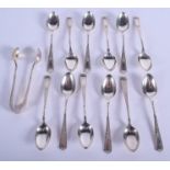 TWELVE ENGLISH SILVER SPOONS with matching tongs. Sheffield 1918. 6.3 oz. (13)