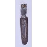 A LATE VICTORIAN SILVER OWL BOOK MARK. London 1894. 9 cm long.