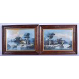 CHINESE SCHOOL (20th century) FRAMED PAIR GOUACHE ON CARD, river landscape scene, together with ano