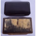 AN ANTIQUE SCOTTISH HORN SNUFF BOX and another. Largest 9.5 cm x 6.5 cm. (2)