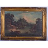 CHINESE SCHOOL (18th/19th century) FRAMED PAIR OIL ON CANVAS, Hudson Scholl China trade figures on