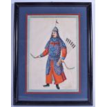 A CHINESE QING DYNASTY PITH PAINTING, depicting an archer. 13.5 cm x 21.5 cm.