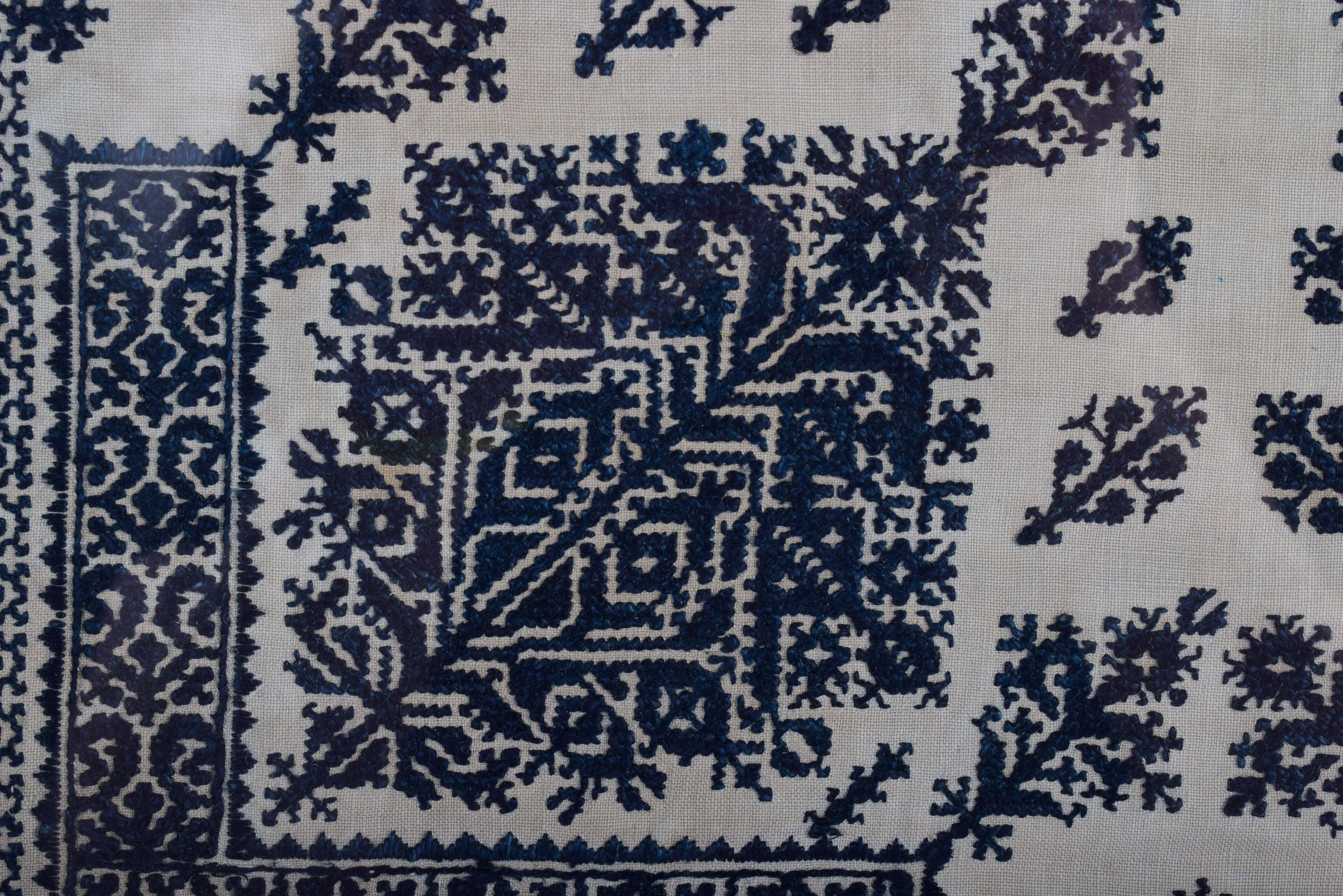 A FRAMED BURMESE EMBROIDERY, depicting a geometric pattern. 66 cm x 61 cm. - Image 2 of 5