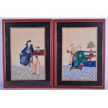 CHINESE SCHOOL (early 20th century) FRAMED PAIR WATERCOLOUR, two figures in an interior, together w