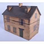 AN UNUSUAL FOLK ART CARVED WOODEN HOUSE possibly originally a tea caddy. 25 cm x 21 cm.