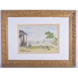 CHINESE SCHOOL (early 20th century) FRAMED WATERCOLOUR, farmers working the land, bearing red ink s