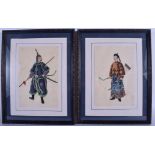 A PAIR OF CHINESE PITH PAINTINGS, each depicting a warrior. 21.5 cm x 13.5 cm.