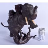 A LARGE 19TH CENTURY JAPANESE MEIJI PERIOD BRONZE OKIMONO modelled as an elephant being attacked. 3