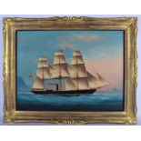 CHINESE SCHOOL (19th century) FRAMED OIL ON CANVAS STRETCHED ON BOARD, Steam Sailor Underway Off Ho