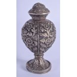 A MIDDLE EASTERN WHITE METAL PEPPER POT. 81 grams. 9.5 cm high.