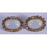 A PAIR OF ANTIQUE MOONSTONE EARRINGS. 2 cm x 1.5 cm.