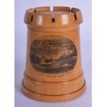 AN ANTIQUE MAUCHLINE WARE TURRET MONEY BOX Oban from the South West. 8 cm x 5.25 cm.