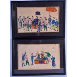 A FRAMED PAIR OF CHINESE QING DYNASTY PITH PAINTINGS, depicting a procession, together with another