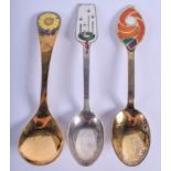 THREE 1970S DANISH SILVER AND ENAMEL SPOONS including Georg Jensen. 14 cm long. (3)