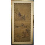 A PAIR OF CHINESE QING DYNASTY WATERCOLOUR PAINTING, a figure on horseback in a landscape, together