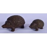 TWO JAPANESE BRONZE HEDGEHOGS. 4 cm wide. (2)