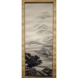 DONG YUN SHAN REN (Chinese) WATERCOLOUR SCROLL PAINTING, mountainous landscape. 83 cm x 32 cm.