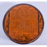 AN EARLY 19TH CENTURY FRENCH PAPIER MACHE LACQUER SNUFF BOX. 8.5 cm diameter.