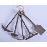 A SET OF FIVE GEORGE III STEEL TOOLS. 11 cm long. (5)