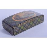 AN ANTIQUE SCOTTISH TARTAN WARE SNUFF BOX. 8.5 cm x 4 cm.