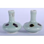 A PAIR OF MINIATURE CHINESE CELADON VASES Jingdazhen. 7 cm high.