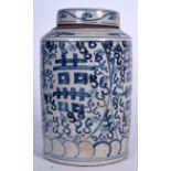A CHINESE BLUE AND WHITE PORCELAIN JAR AND COVER, decorated with stylised foliage. 24 cm high.