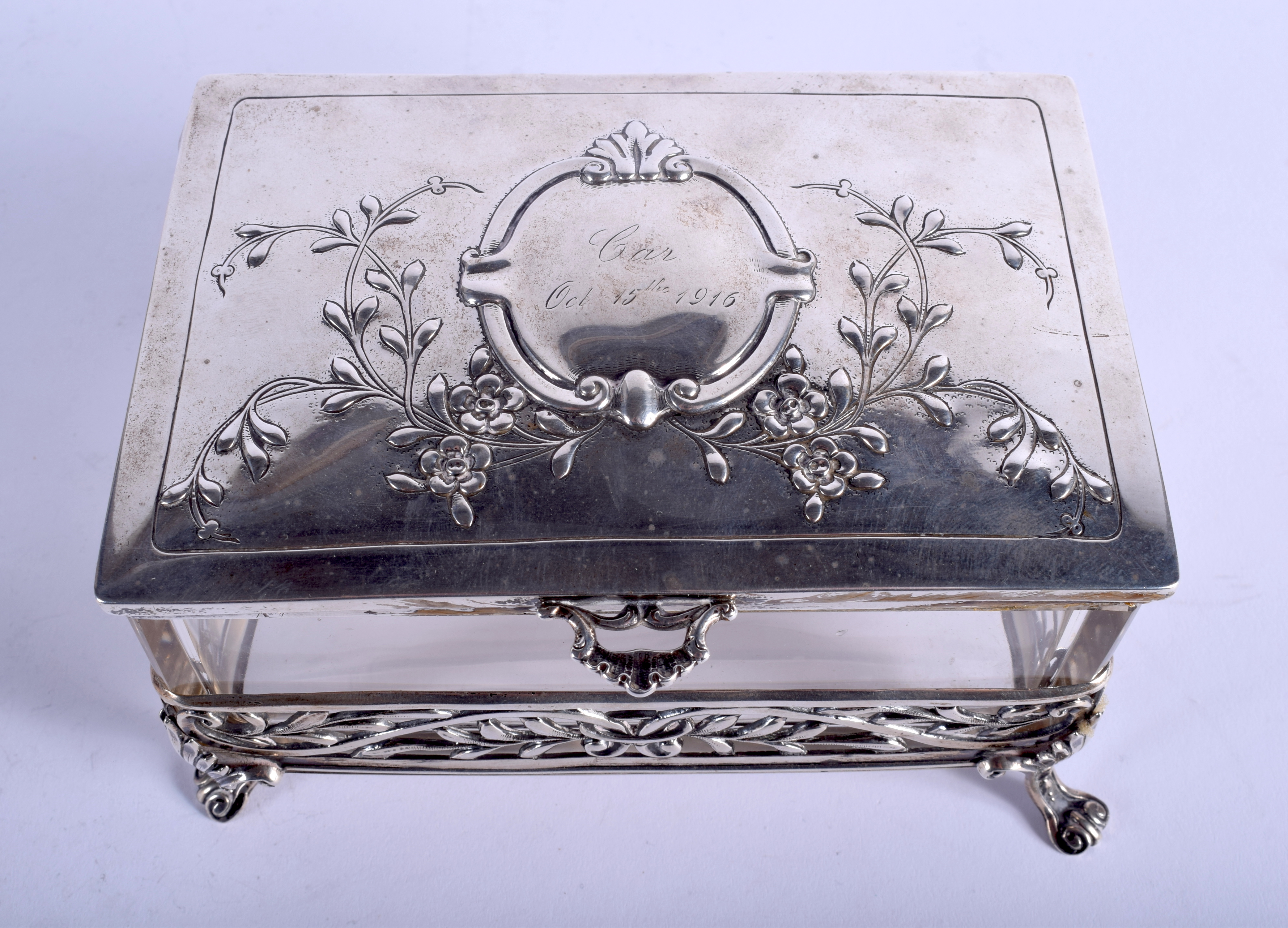 AN EARLY 20TH CENTURY CONTINENTAL SILVER AND CRYSTAL GLASS BOX. 15 cm x 9 cm. - Image 2 of 4