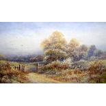 W WRAY (Scottish) UNFRAMED WATERCOLOUR, signed, landscape scene 21 cm x 36 cm.