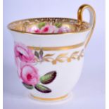 AN EARLY 19TH CENTURY ENGLISH PORCELAIN BELL SHAPED CUP painted with pink roses and gilt flowers. 8