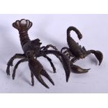 A JAPANESE BRONZE OKIMONO IN THE FORM OF A LOBSTER, together with a scorpion. Largest 10 cm wide. (