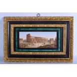 A STUNNING EARLY 19TH CENTURY ITALIAN MICRO MOSAIC MALACHITE MARBLE PLAQUE depicting Italian ruins