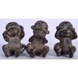 THREE MODERN JAPANESE BRONZE MONKEY FIGURES, “See No Evil” and two others. 6.5 cm high. (3)