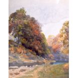 JOHN ARTHUR DEES (1875-1959) FRAMED WATERCOLOUR, “On the Derwent near Shotley Bridge”, signed. 22 c